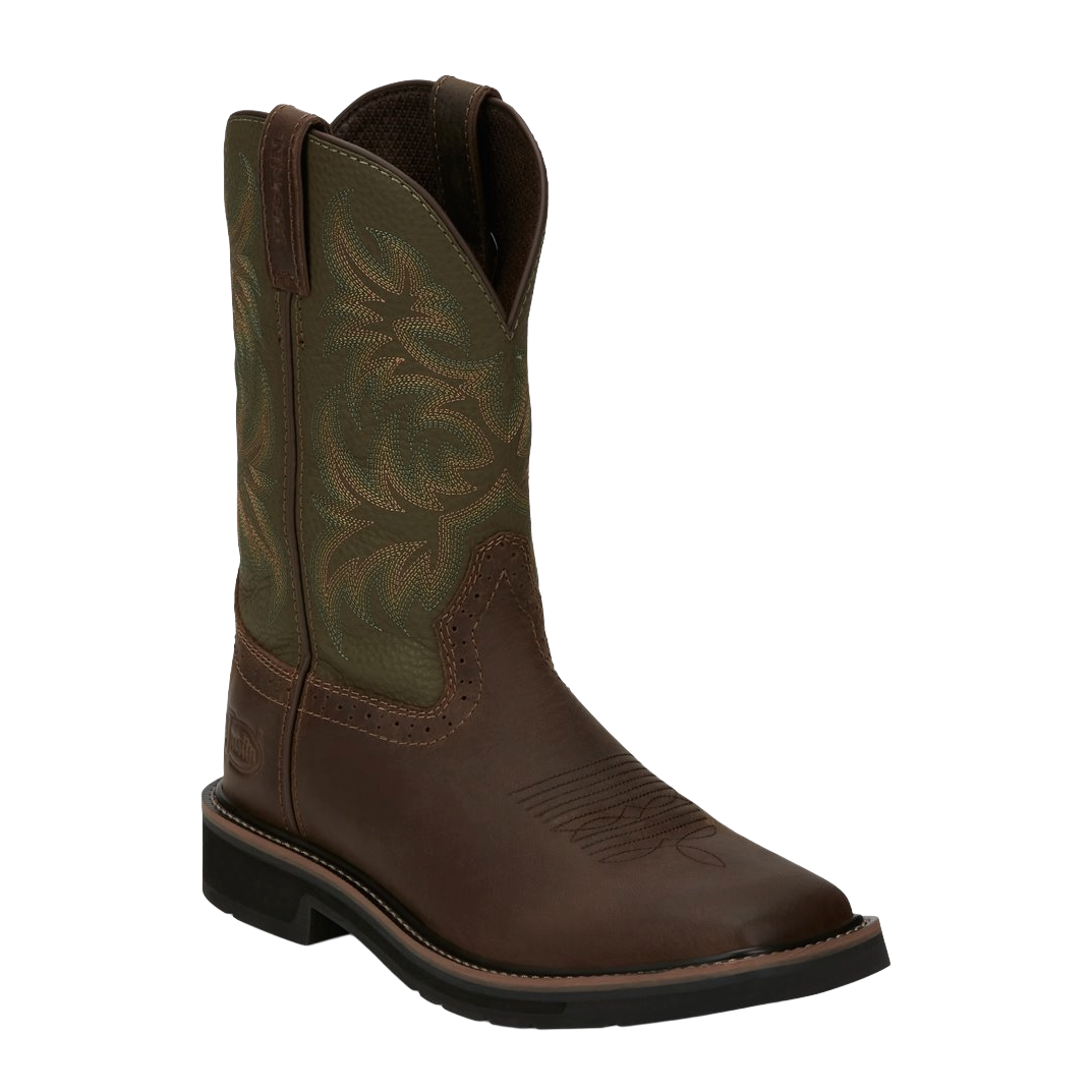 Justin Men's Driller 11" Green Water Buffalo Western Work Boots SE4687