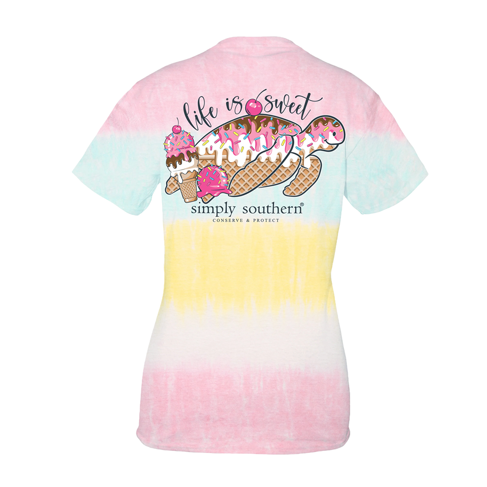 Simply Southern Ladies Life Is Sweet Patel Striped Tiedye T-Shirt SS-ICECREAM