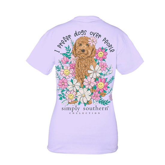Simply Southern Ladies 'I Prefer Dogs Over People' Aster Purple T-Shirt SS-PREFER