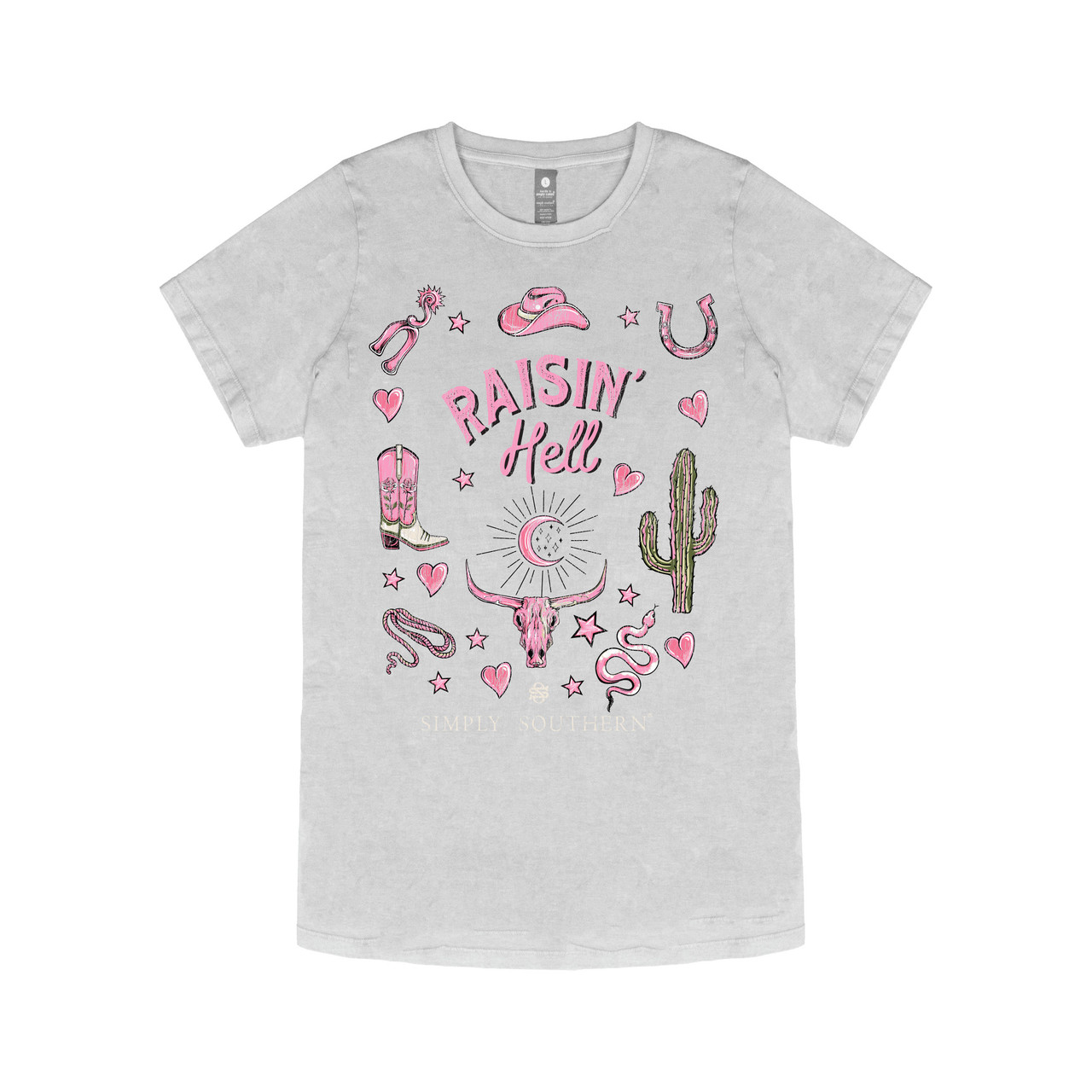 Simply Southern Ladies Light Grey Raisin' Hell Western T-Shirt SS-RSN-WSHSHDW