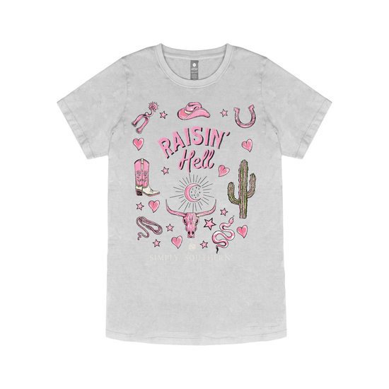 Simply Southern Ladies Light Grey Raisin' Hell Western T-Shirt SS-RSN-WSHSHDW