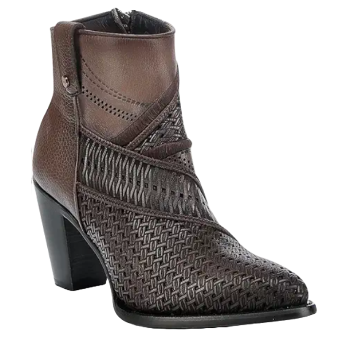 Cuadra Ladies Laser Cut Embroidered Brown Western Bootie CU946