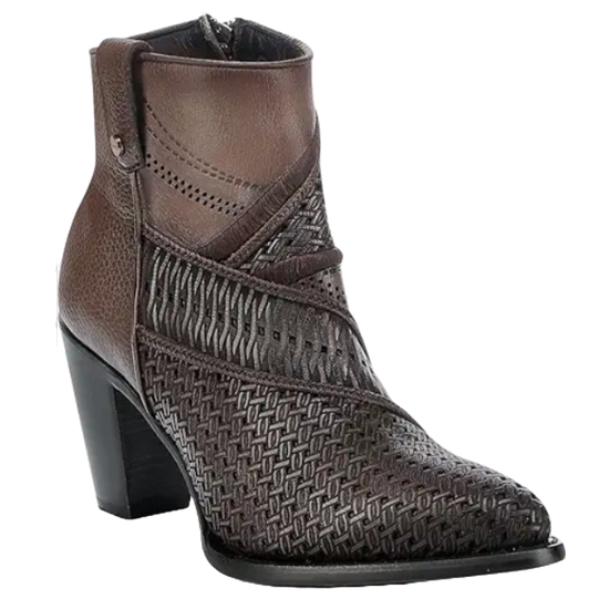 Cuadra Ladies Laser Cut Embroidered Brown Western Bootie CU946