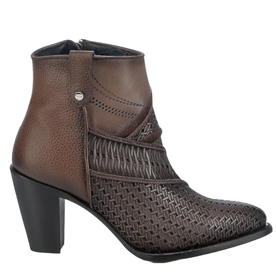 Cuadra Ladies Laser Cut Embroidered Brown Western Bootie CU946