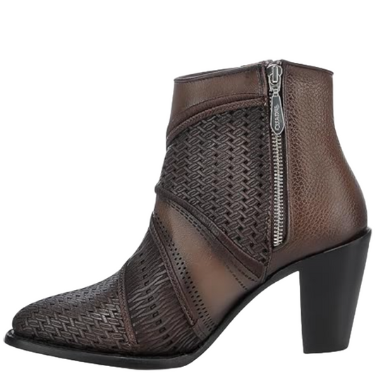 Cuadra Ladies Laser Cut Embroidered Brown Western Bootie CU946