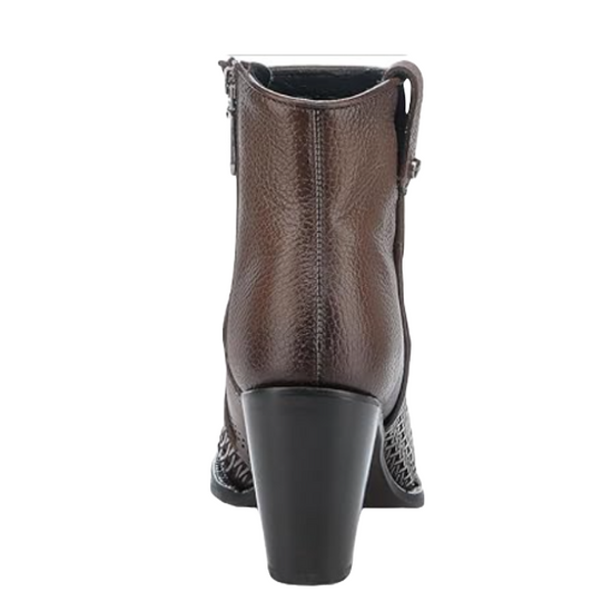 Cuadra Ladies Laser Cut Embroidered Brown Western Bootie CU946