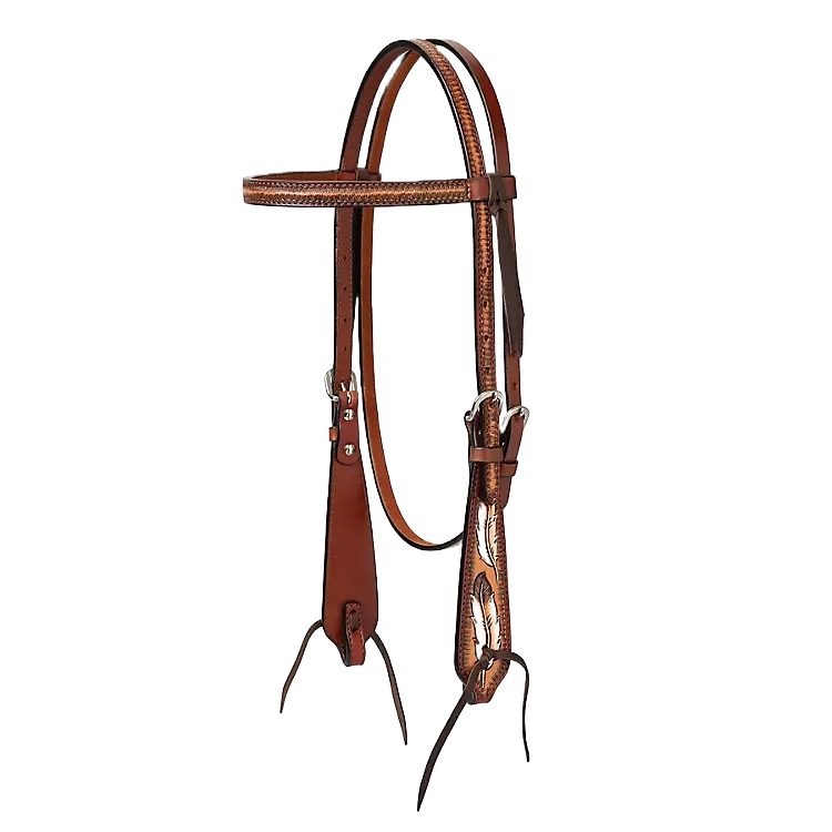 Weaver Turquoise Cross Coco Feather Browband Headstall Light Oil