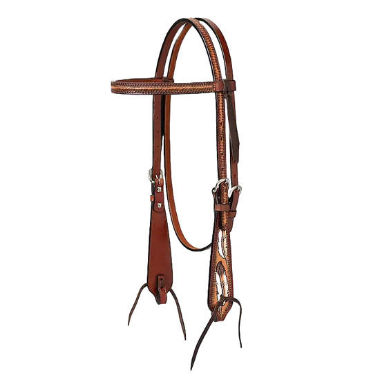 Weaver Turquoise Cross Coco Feather Browband Headstall Light Oil