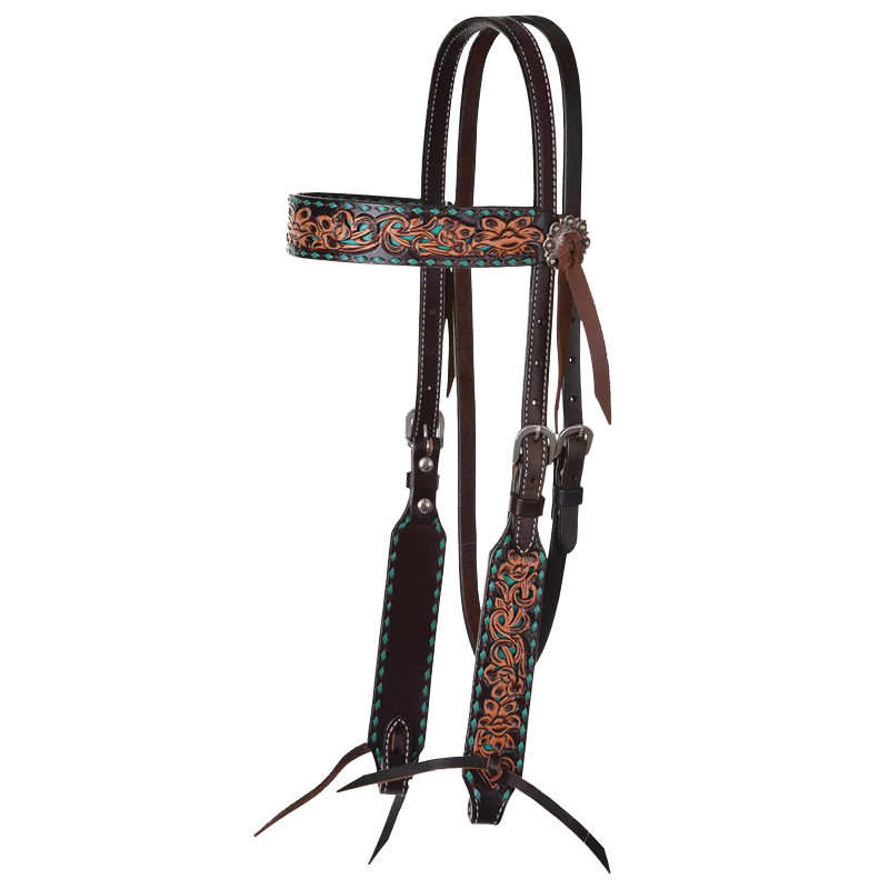 Circle Y Tooled Inlaid Turquoise Browband Headstall