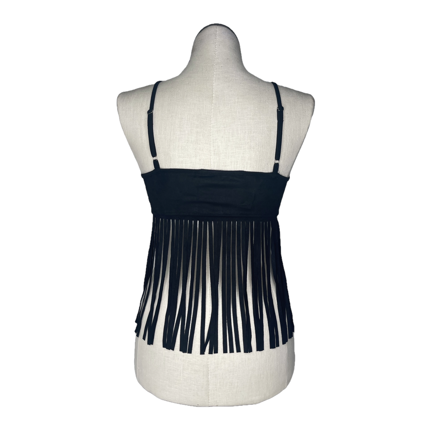 Lucky & Blessed Ladies Fringed Suede Black Crop Top TO156-BK