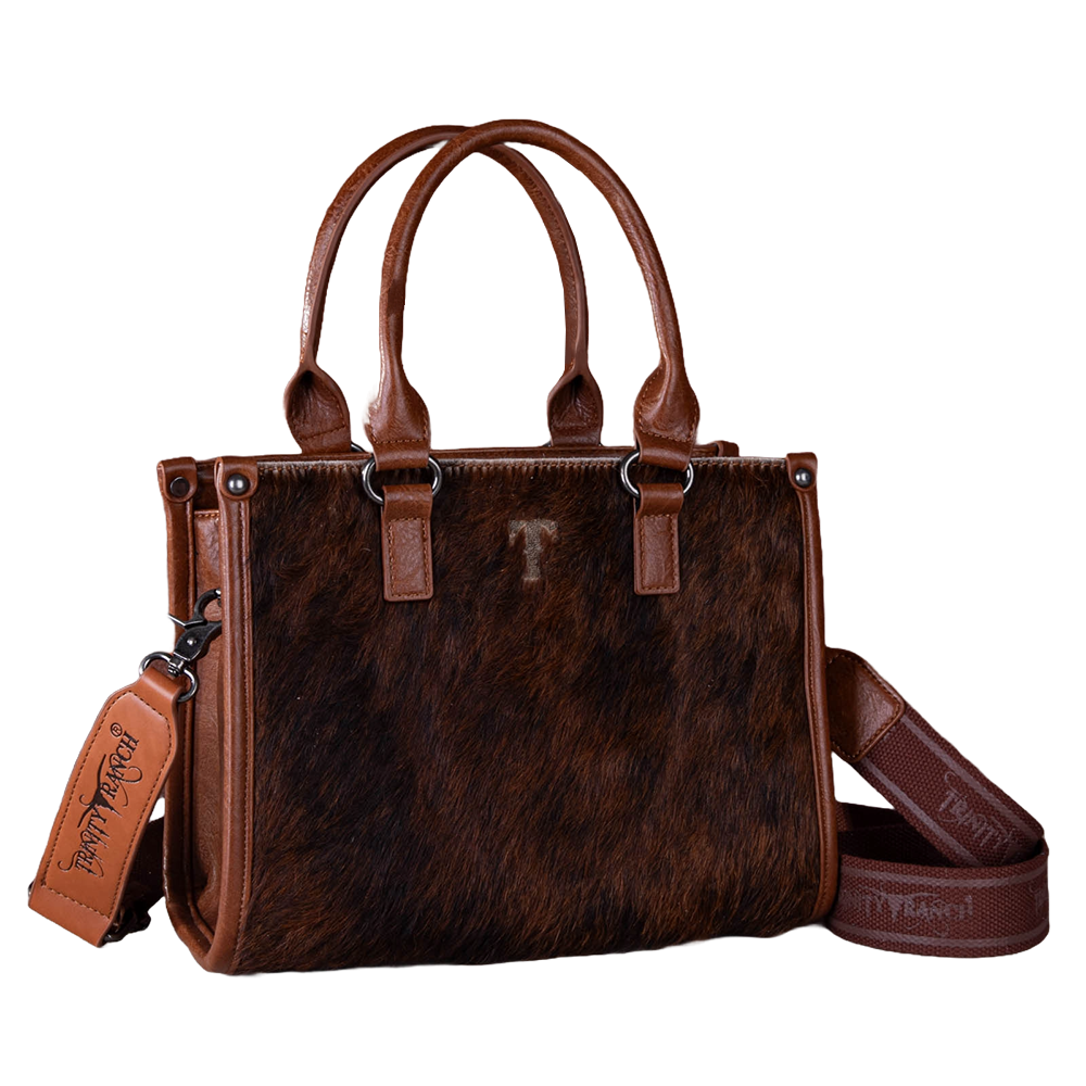 Wrangler Ladies Trinity Ranch Cowhide Tooling Concealed Carry Brown Tote Crossbody Bag TR164-8250ABR