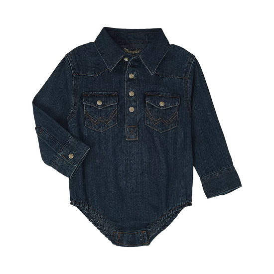 Wrangler® Infant Western Dark Blue Denim Snap Button Onesie PQ4165D