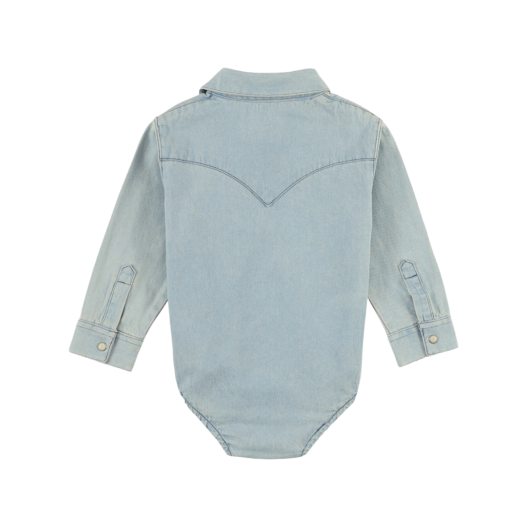 Wrangler® Boy's Infant Faded Blue Denim Long Sleeve Bodysuit PQ1371D