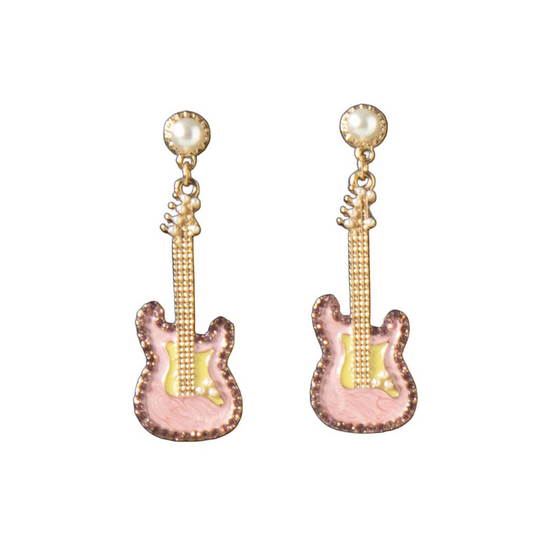 Silver Strike Ladies Pink Guitar Dangle Earrings D460016630