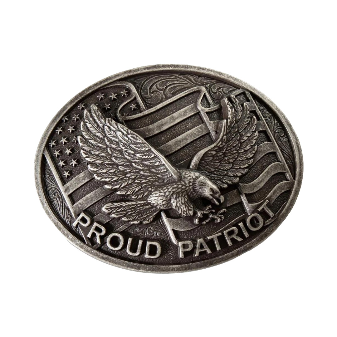 Nocona Men's Oval Proud Patriot Antique Silver Belt Buckle 37954