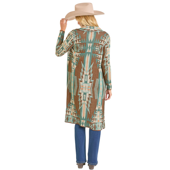 Rock & Roll Ladies Multicolor Brown Aztec Knit Duster BW95T06954-24