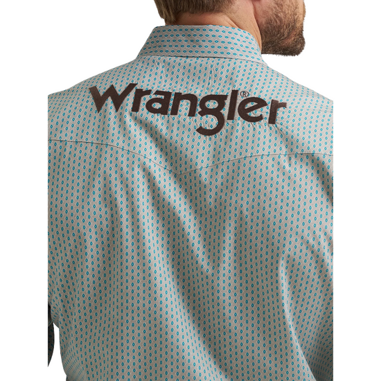 Wrangler Men's Logo Blue & Grey Print Snap Shirt 112369449