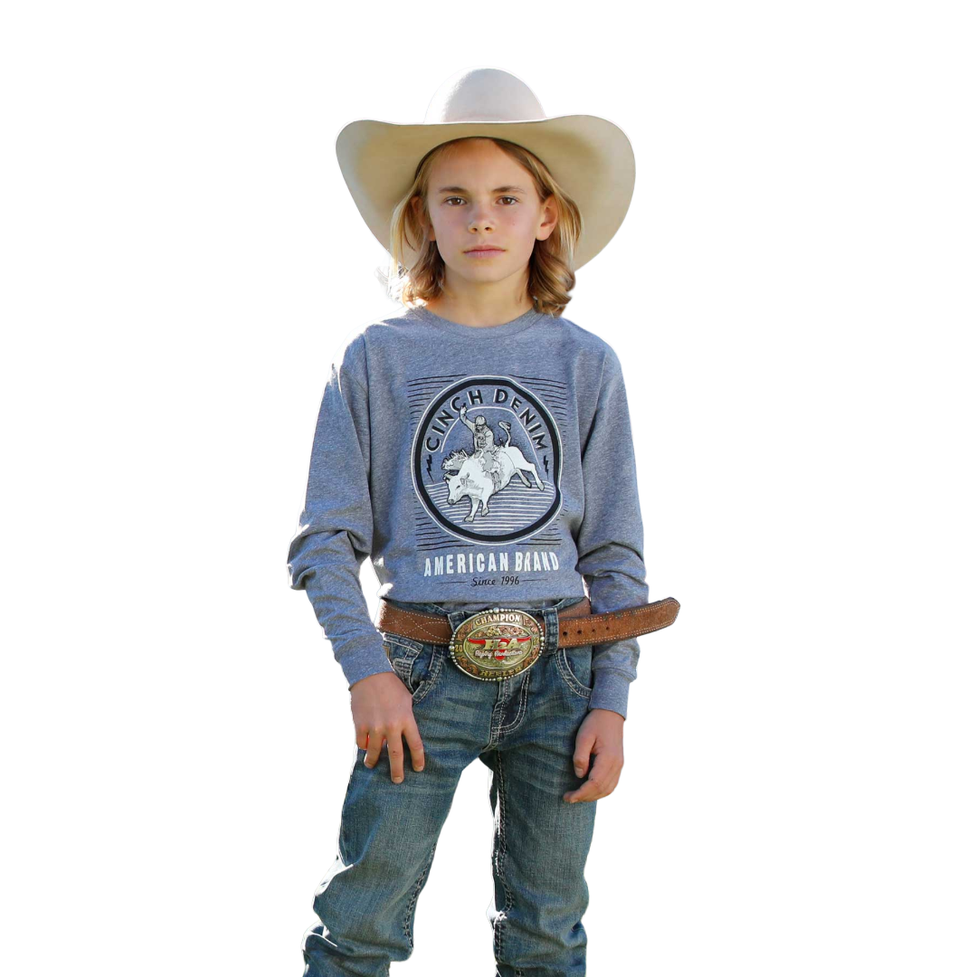 Cinch Youth Boy's Heather Grey Long Sleeve T-Shirt MTT7630018
