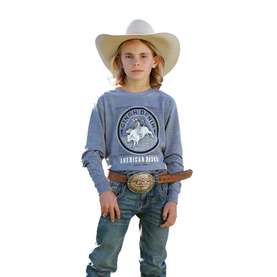 Cinch Youth Boy's Heather Grey Long Sleeve T-Shirt MTT7630018