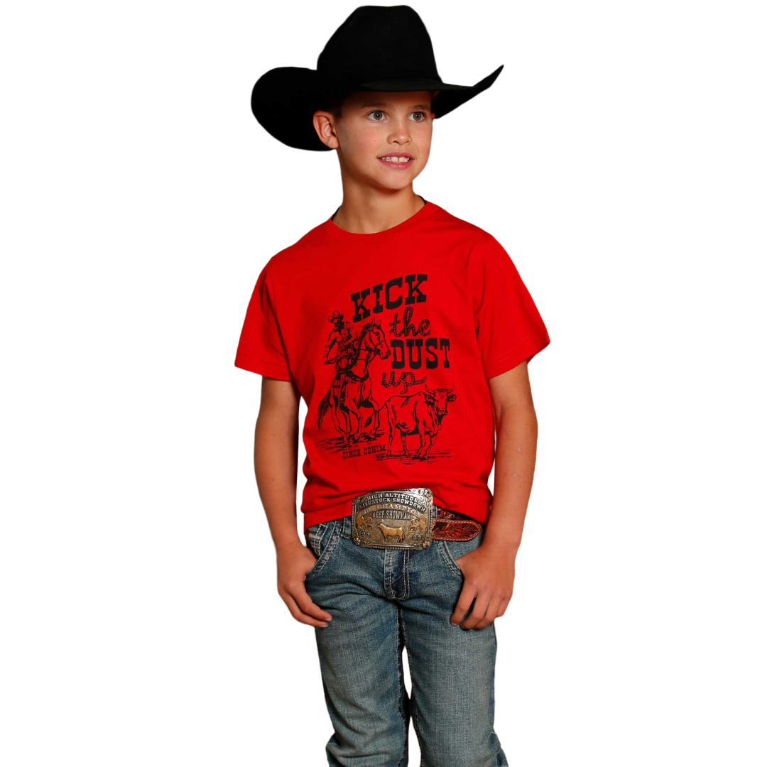 Cinch Youth Boy's Red "Kick The Dust Up" T-Shirt MTT7670169