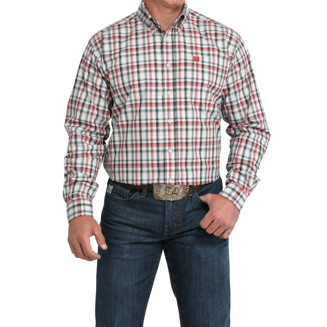 Cinch Men's Grey Plaid Button Down Shirt MTW1105997