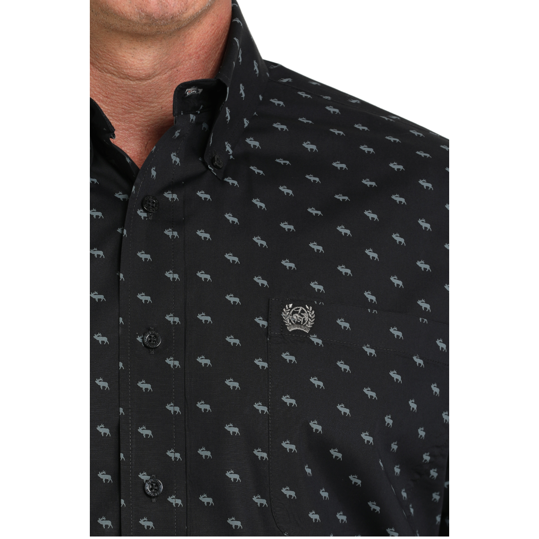 Cinch Men's Black Moose Print Button Down Shirt MTW1105988