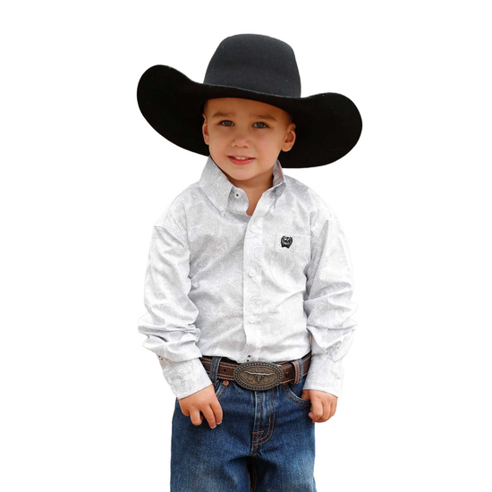Cinch Infant Boy's White Paisley Print Button Down Shirt MTW7062393