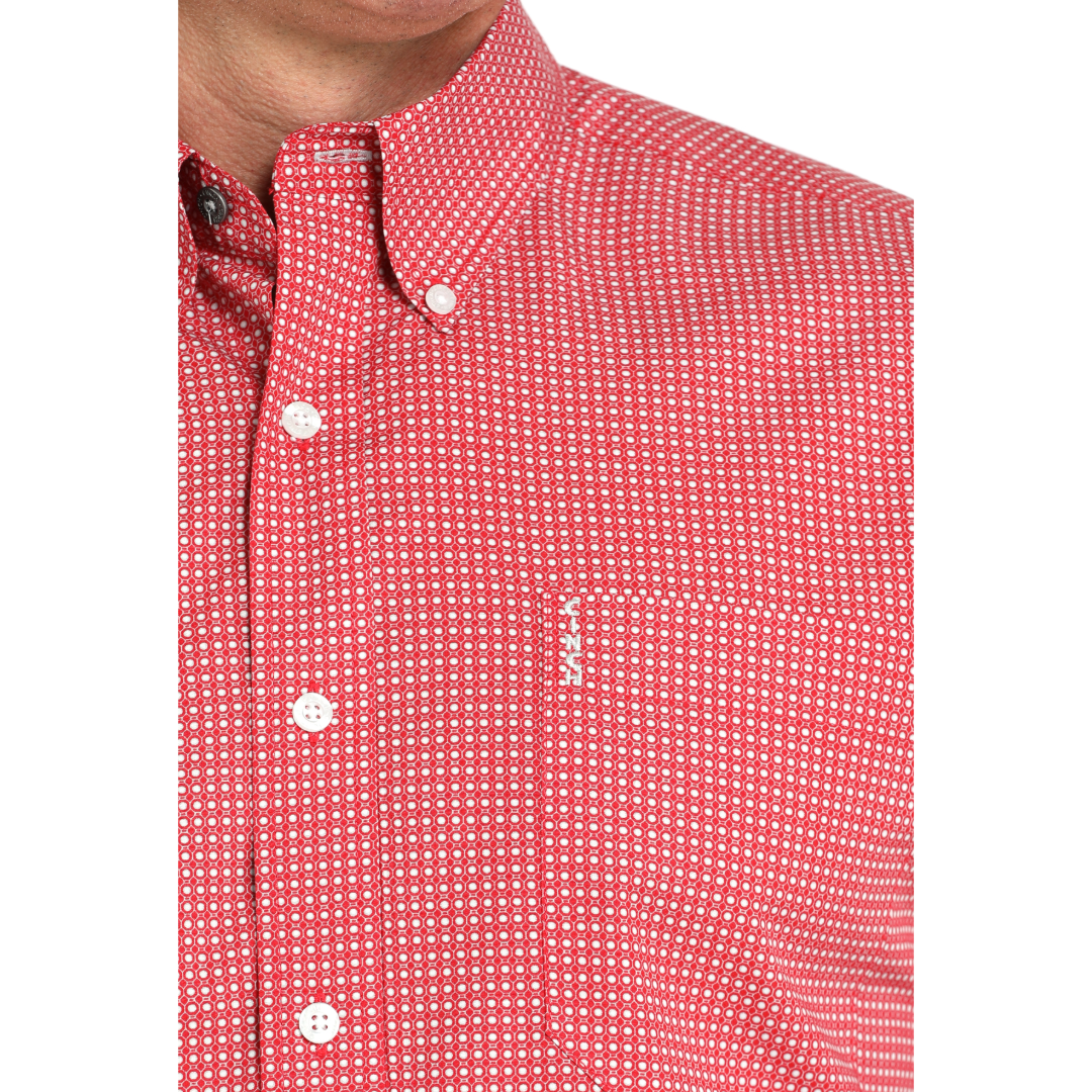 Cinch Men's Red Geometric Print Button Down Shirt MTW1347143