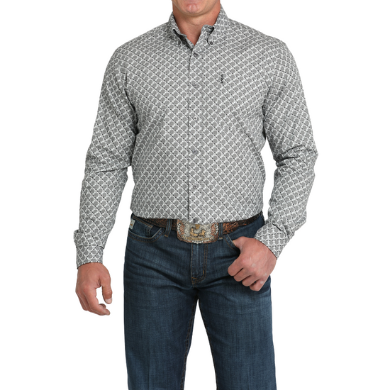 Cinch Men's Grey Modern Print Button Down Shirt MTW1347141