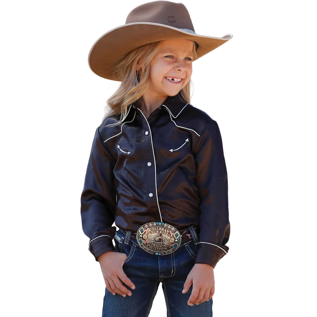 Cinch Youth Girl's Brown Western Satin Snap Shirt CTW3370030