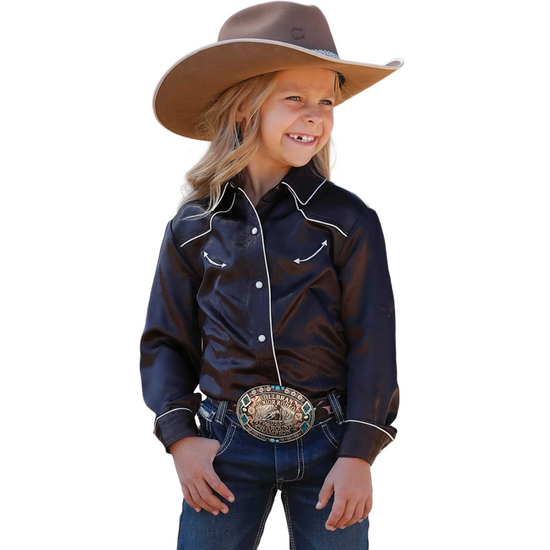 Cinch Youth Girl's Brown Western Satin Snap Shirt CTW3370030