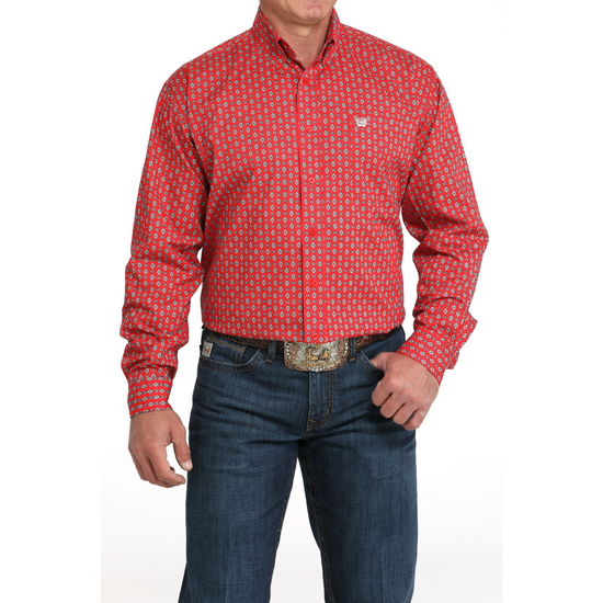 Cinch Men's Red Western Print Button Down Shirt MTW1105994