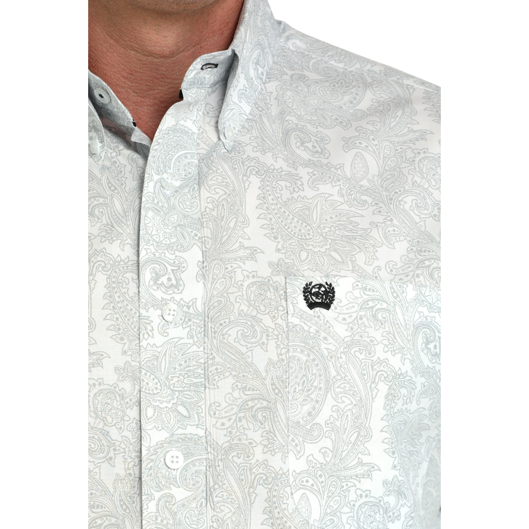 Cinch Men's White Paisley Print Button Down Shirt MTW1105984