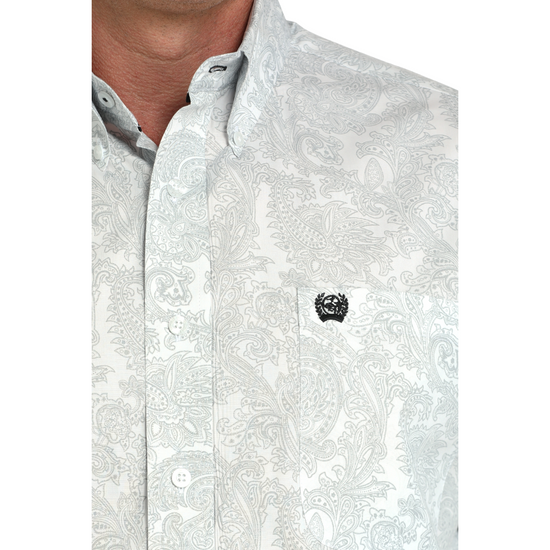 Cinch Men's White Paisley Print Button Down Shirt MTW1105984