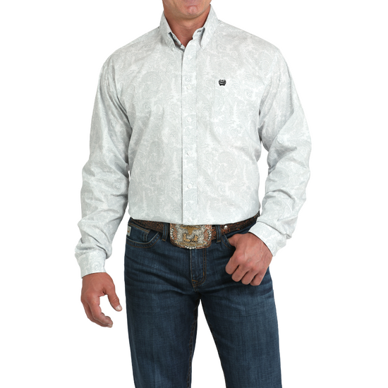 Cinch Men's White Paisley Print Button Down Shirt MTW1105984