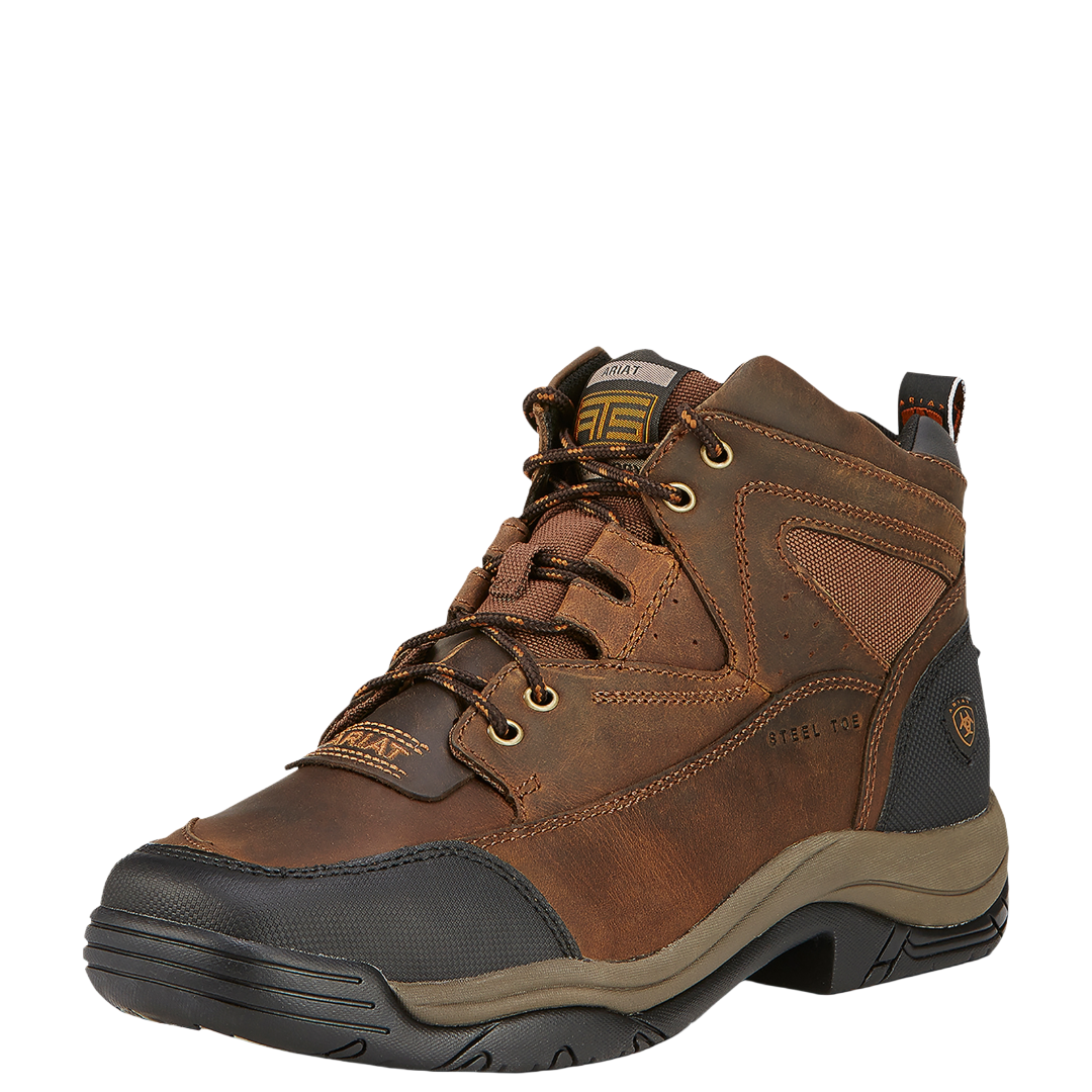 Ariat Men's Terrain Steel Toe Distressed Brown Ankle Work Boot 10016379