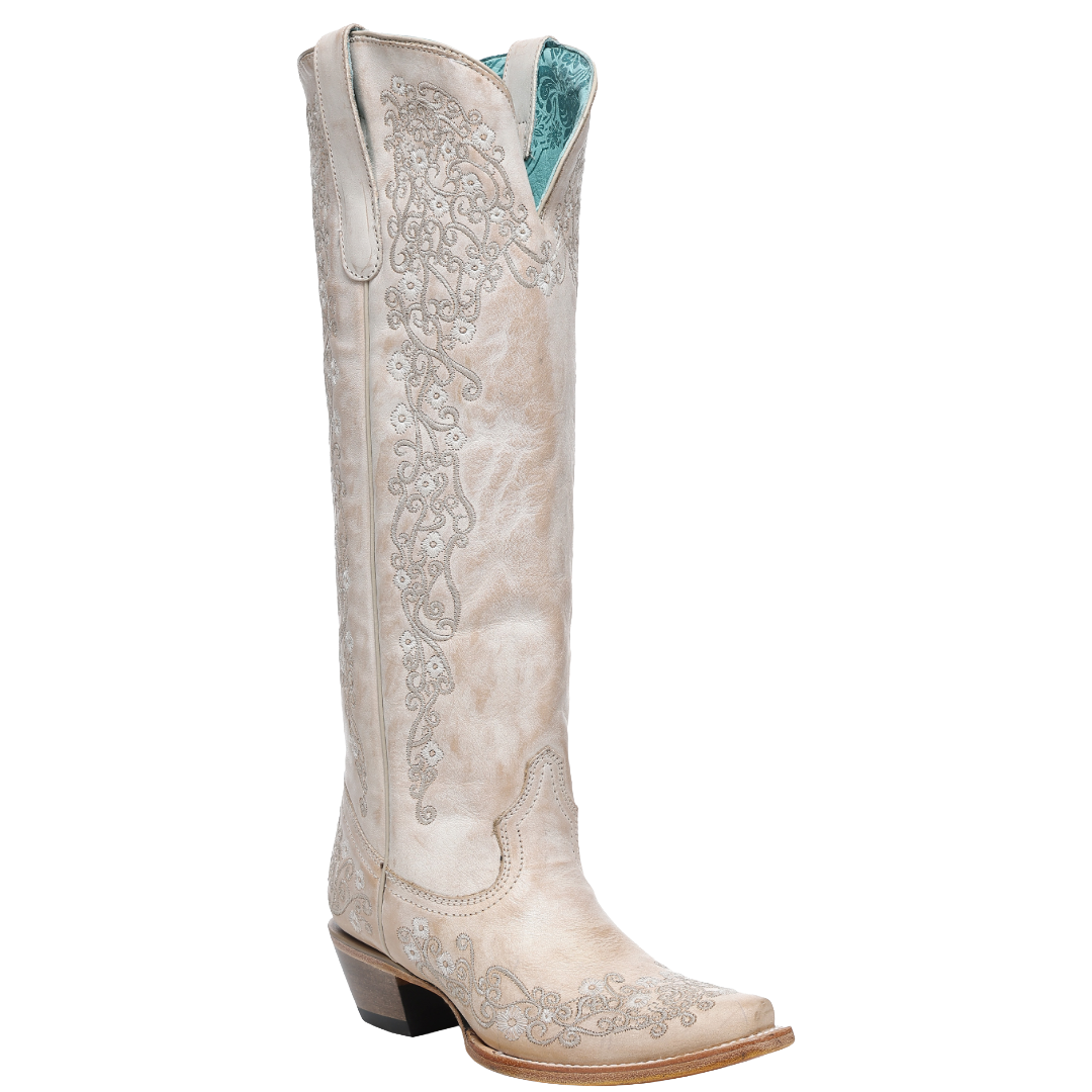 Corral Ladies Floral Embroidery Sand Western Tall Boots A4992