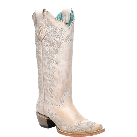 Corral Ladies Floral Embroidery Sand Western Boots A4991