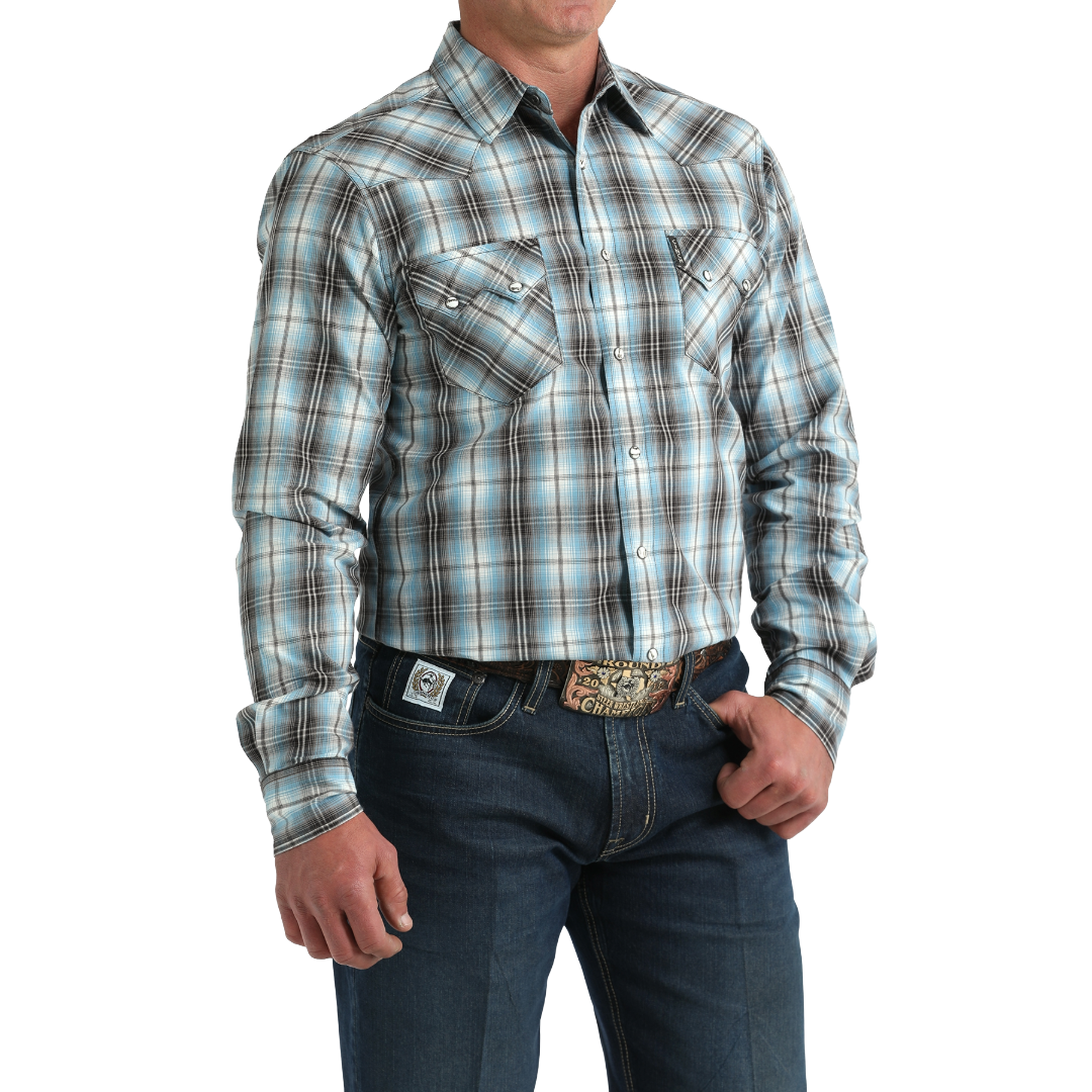 Cinch Men's Modern Plaid Button Down Blue Shirt MTW1301089