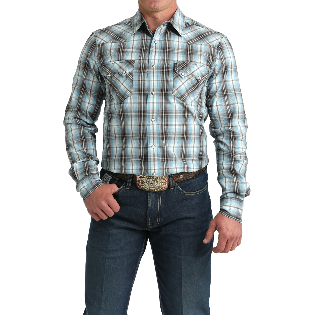 Cinch Men's Modern Plaid Button Down Blue Shirt MTW1301089