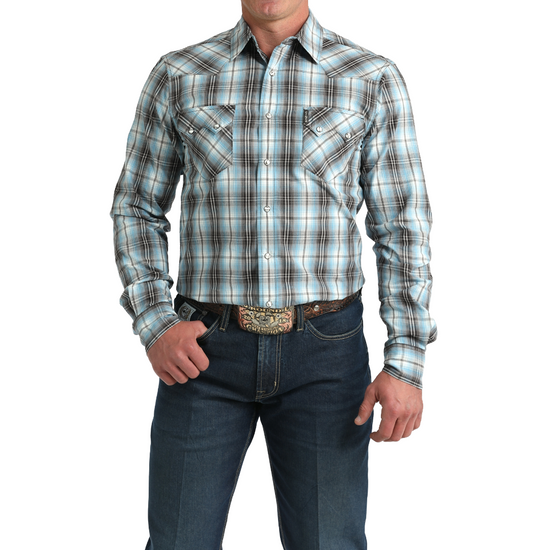 Cinch Men's Modern Plaid Button Down Blue Shirt MTW1301089