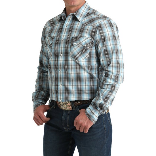 Cinch Men's Modern Plaid Button Down Blue Shirt MTW1301089