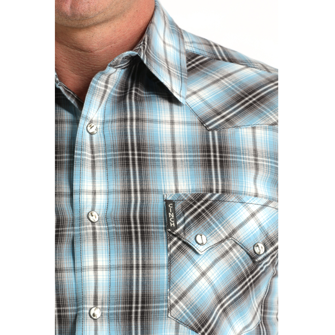 Cinch Men's Modern Plaid Button Down Blue Shirt MTW1301089