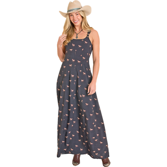 Rock & Roll Ladies Buckle Strap Horse Print Maxi Dress BWD0R07798