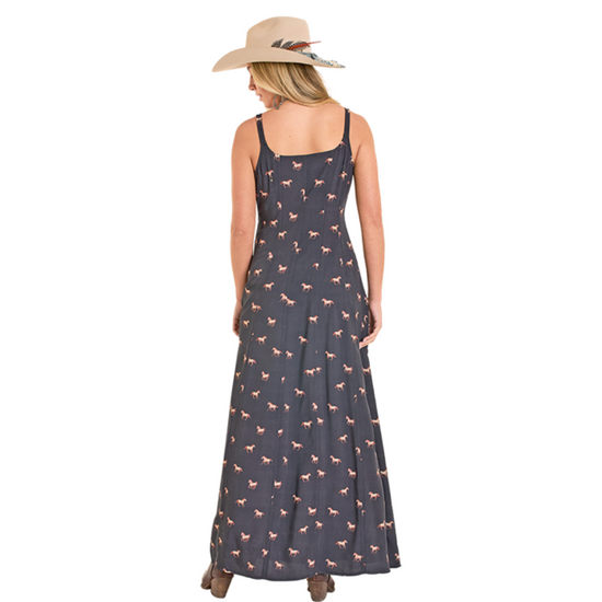 Rock & Roll Ladies Buckle Strap Horse Print Maxi Dress BWD0R07798