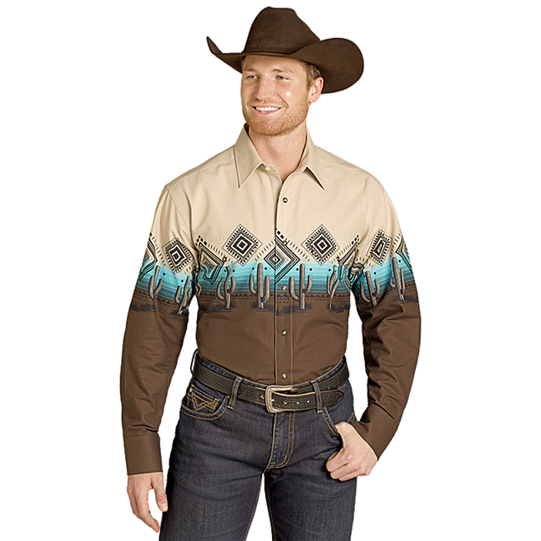 Panhandle Men's Aztec Cactus Dark Brown Snap Shirt SMN2S07680