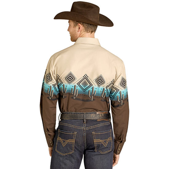 Panhandle Men's Aztec Cactus Dark Brown Snap Shirt SMN2S07680