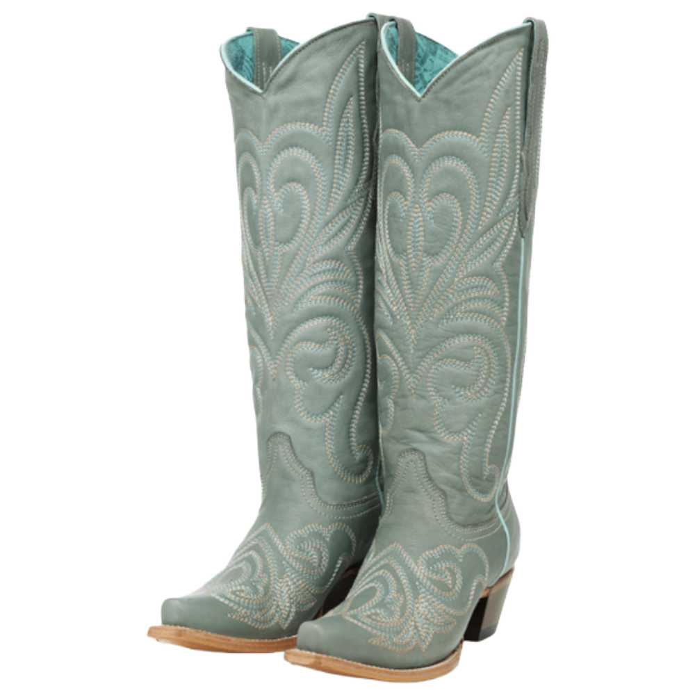 Corral Ladies Aqua Curved Embroidery Pattern Tall Top Western Boot Z5594