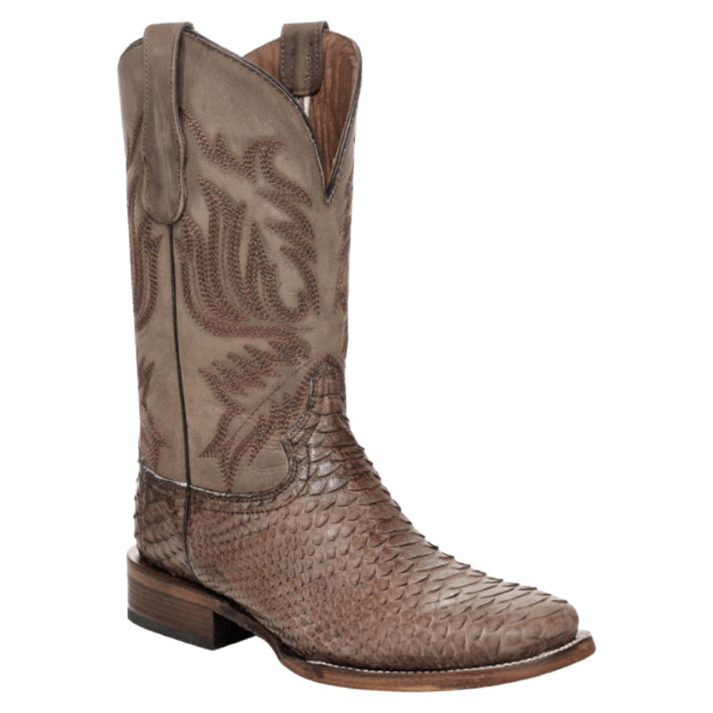 Corral Men's Brown Python Embroidery Square Toe Western Boot L8112