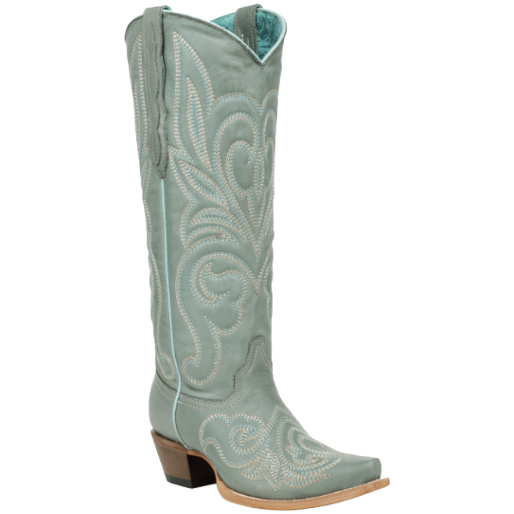 Corral Ladies Aqua Curved Embroidery Pattern Tall Top Western Boot Z5594